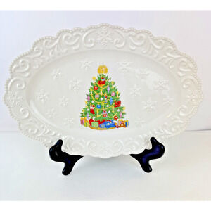 Temp-Tations Christmas Serving Plate David's Christmas Tree Embossed Snowflake